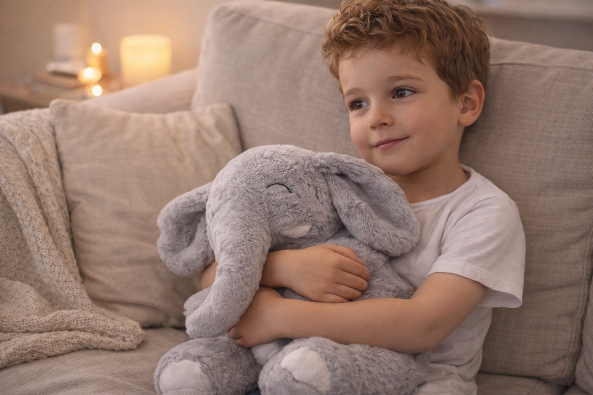 Détail du tissu doux et du rembourrage de la peluche NOELYO